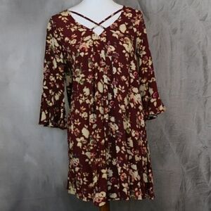 NWT Umgee Autumn floral boho swing dress S. Cotton blend.